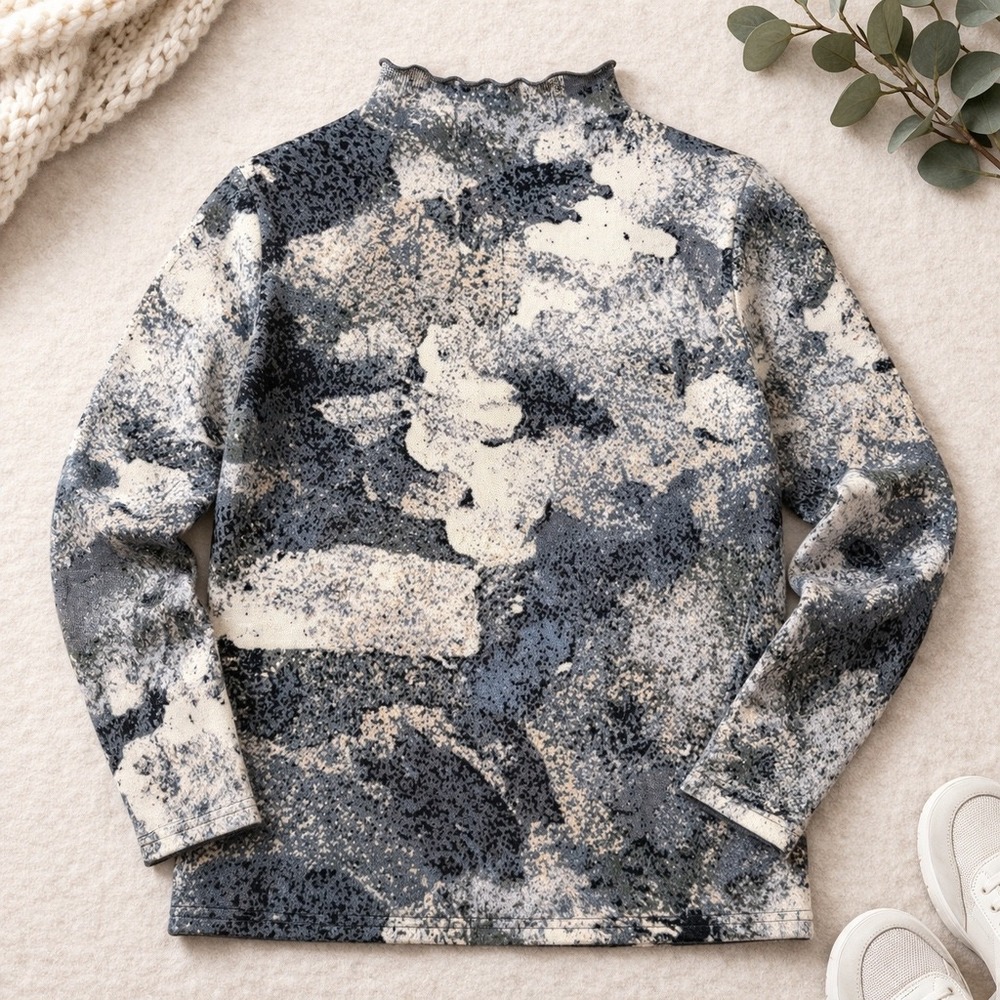 Abstract Print Fine Knit Sweater (PXL) Neutral Cozy Lightweight Boutique Style‎